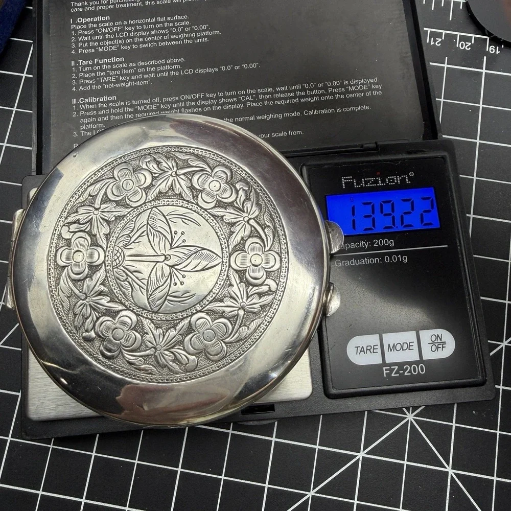 Vintage Sterling Silver Floral Etched 3.25